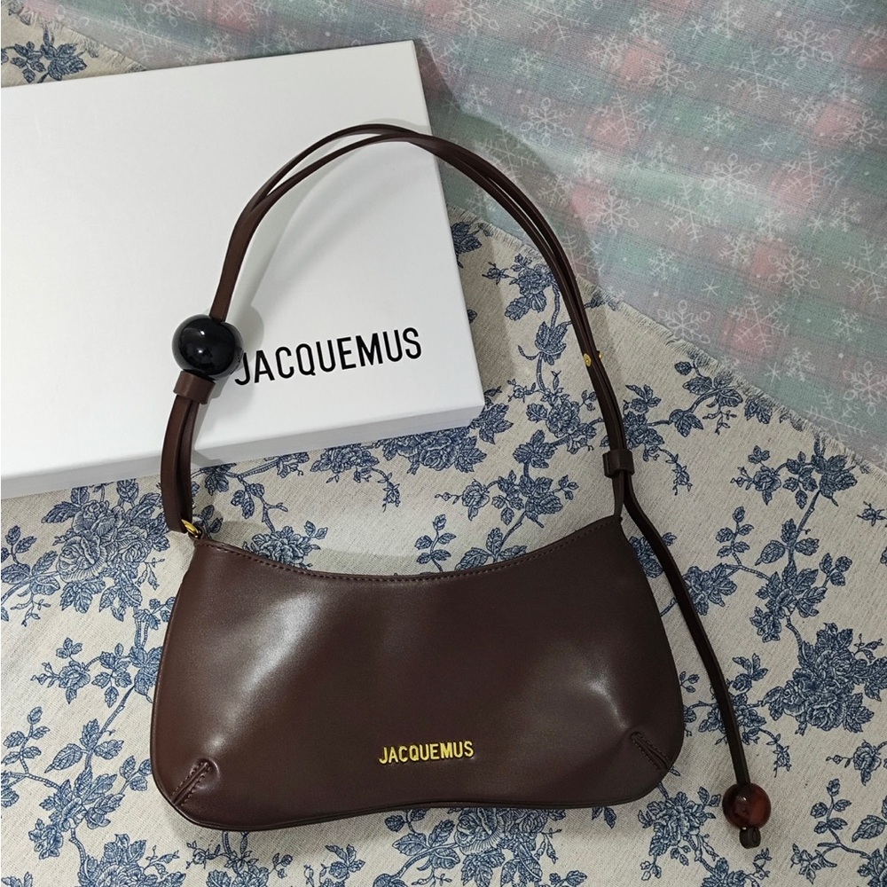 Jacquemus Brown Leather Bombe Shoulder Bag with Gold Logo